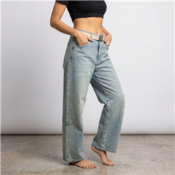 Mujer pantalon jean baggi tachas cinturon - HO