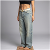 Mujer pantalon jean baggi tachas cinturon - HO