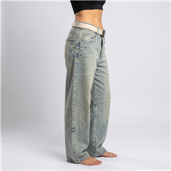 Mujer pantalon jean baggi tachas cinturon - HO