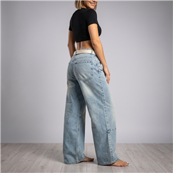 Mujer pantalon jean baggi tachas cinturon - HO