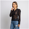 Mujer remera encaje flor frente botones - OG