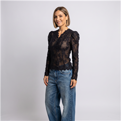 Mujer remera encaje flor frente botones - OG