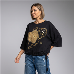 Mujer remera modal amplia ajustable corazon tachas italiana - IB