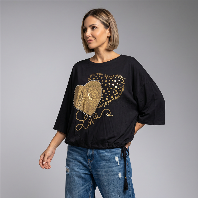 Mujer remera modal amplia ajustable corazon tachas italiana - IB