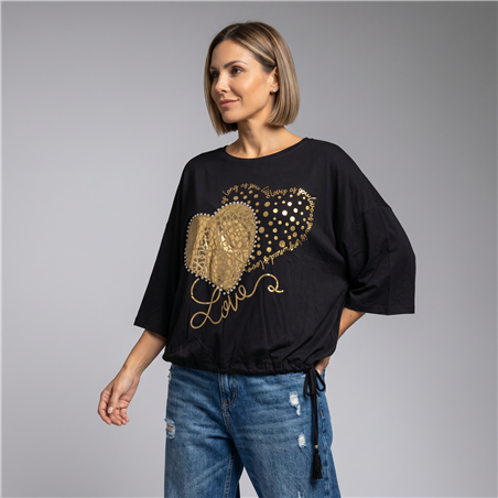 Mujer remera modal amplia ajustable corazon tachas italiana - IB