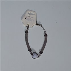 Pulsera acero quirurgico malla tejida corazon piedra