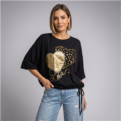 Mujer remera modal amplia ajustable corazon tachas italiana - IB