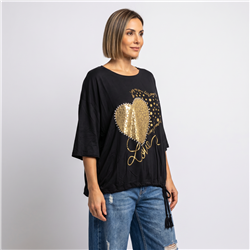Mujer remera modal amplia ajustable corazon tachas italiana - IB
