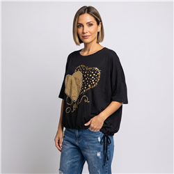 Mujer remera modal amplia ajustable corazon tachas italiana - IB