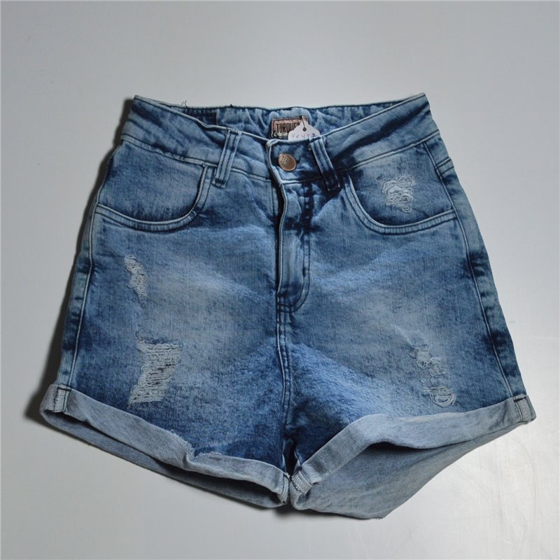 Mujer short jean con rebote puño detalle rotura