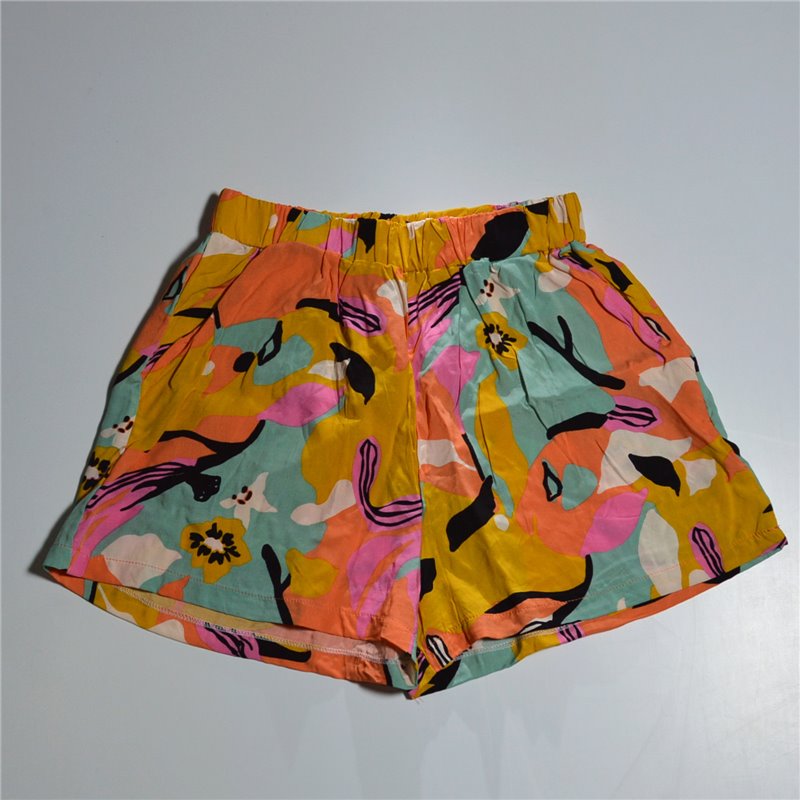 Mujer short fibrana multicolor flores con bolsillo