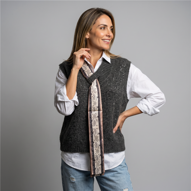 Mujer chaleco tejido con lentejuelas pañuelo - OG