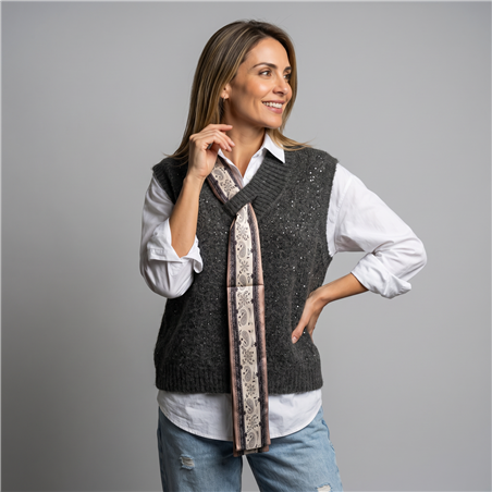 Mujer chaleco tejido con lentejuelas pañuelo - OG