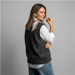 Mujer chaleco tejido con lentejuelas pañuelo - OG