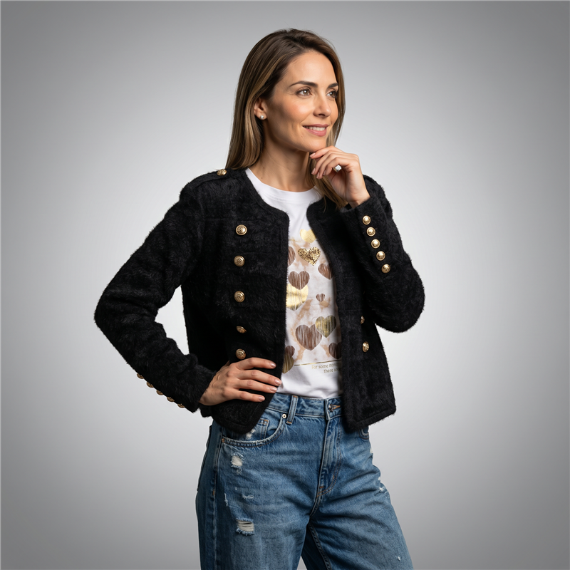 Mujer saco paño mangas frente botones - OG
