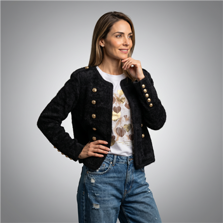 Mujer saco paño mangas frente botones - OG