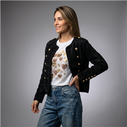 Mujer saco paño mangas frente botones - OG