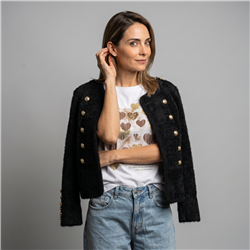 Mujer saco paño mangas frente botones - OG