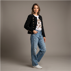 Mujer saco paño mangas frente botones - OG