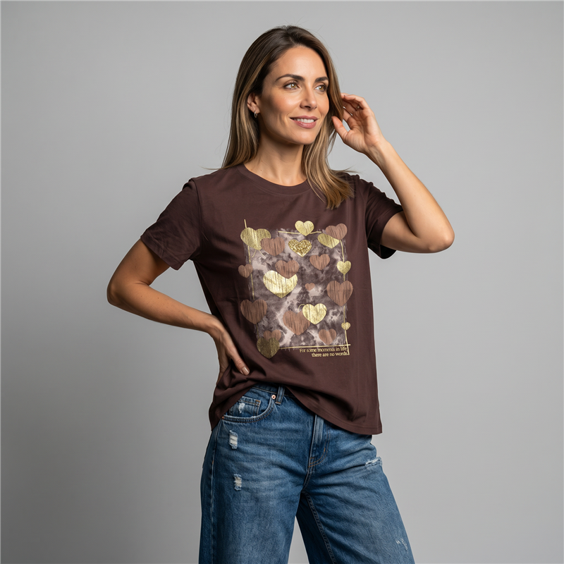 Mujer remera algodon estampa corazones combinados linea italiana - IB