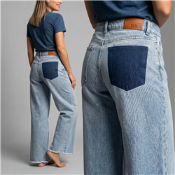 Mujer pantalon jean wide leg bolsillo localizado - BEL