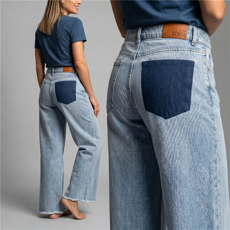 Mujer pantalon jean wide leg bolsillo localizado - BEL