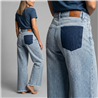 Mujer pantalon jean wide leg bolsillo localizado - BEL