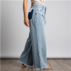 Mujer pantalon jean wide leg bolsillo localizado - BEL