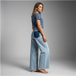 Mujer pantalon jean wide leg bolsillo localizado - BEL