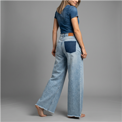 Mujer pantalon jean wide leg bolsillo localizado - BEL