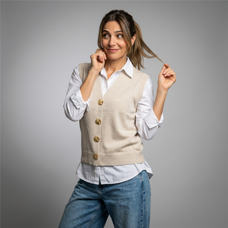 Mujer chaleco bremer botones flores dorados - FRA