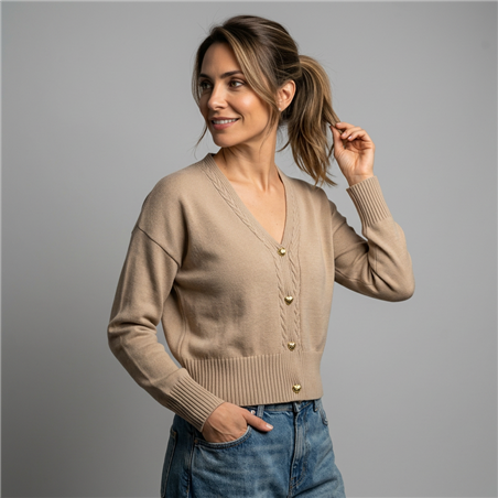 Mujer cardigan bremer corto botones corazones dorados - FRA
