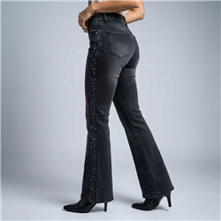 Mujer pantalon jean oxford elastizado laterales cintura brillos - EM