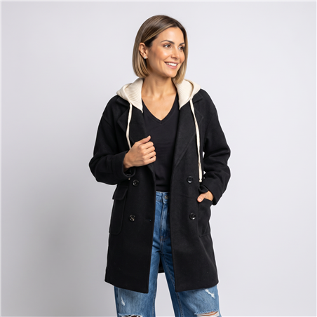Mujer saco paño capucha combinada - CA