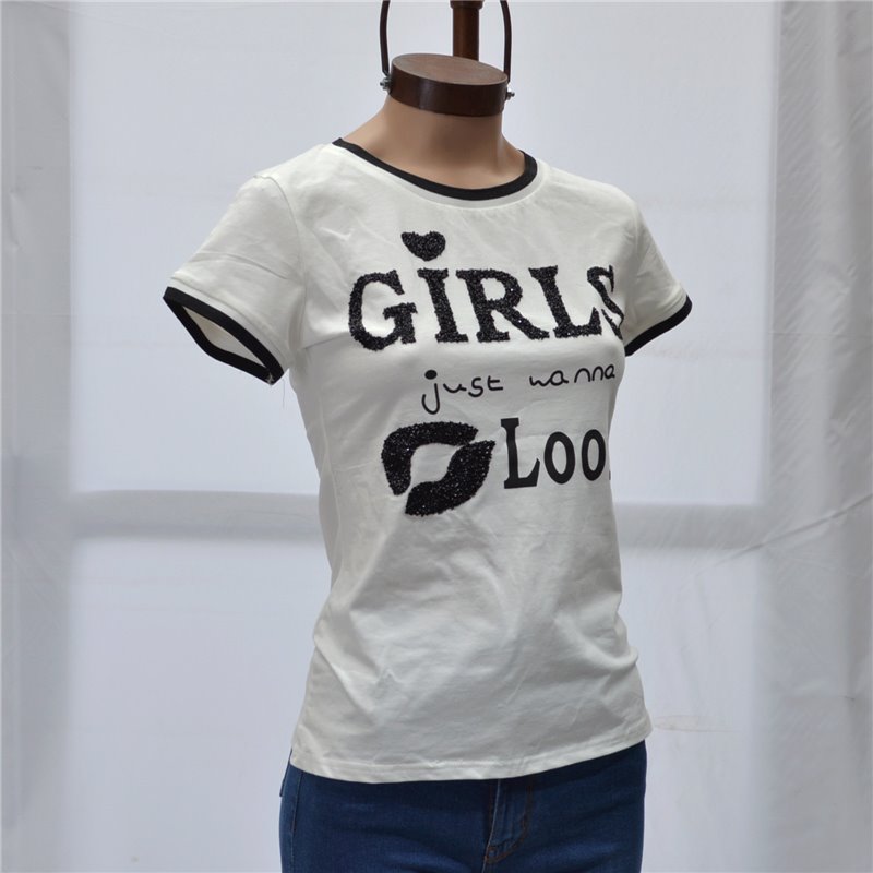 Mujer Remera modal frente brillo GIRLS LOOK