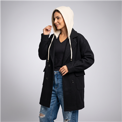 Mujer saco paño capucha combinada - CA