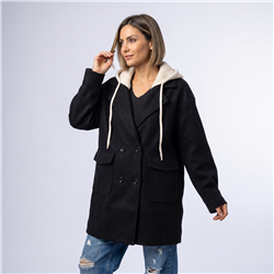 Mujer saco paño capucha combinada - CA