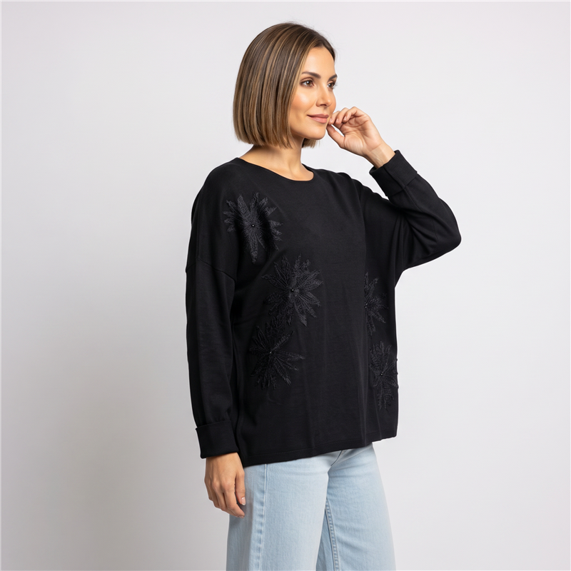 Mujer sweater bremer amplio aplique flores encaje linea italiana - IB