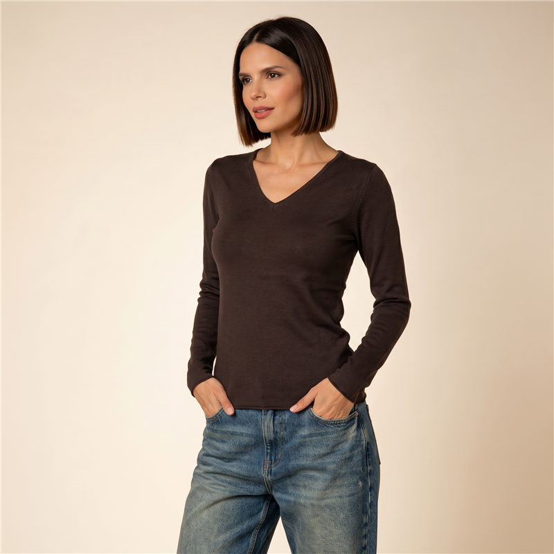 Mujer sweater bremer liso escote V - CAL