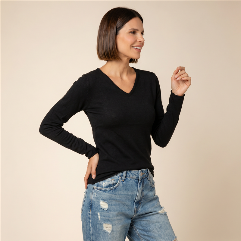 Mujer sweater bremer liso escote V - CAL