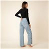 Mujer pantalon jean wideleg bordado estrellas tachas laterales - LU