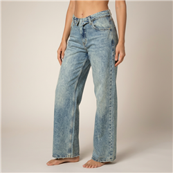 Mujer pantalon jean wide leg tiro corto pequeñas roturas - BEL