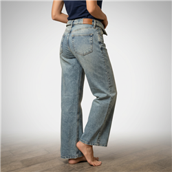 Mujer pantalon jean wide leg tiro corto pequeñas roturas - BEL