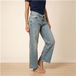 Mujer pantalon jean wide leg tiro corto pequeñas roturas - BEL