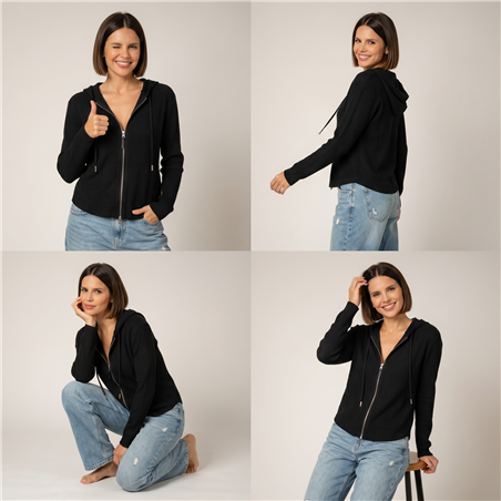 Mujer campera hilo morley capucha - CAL