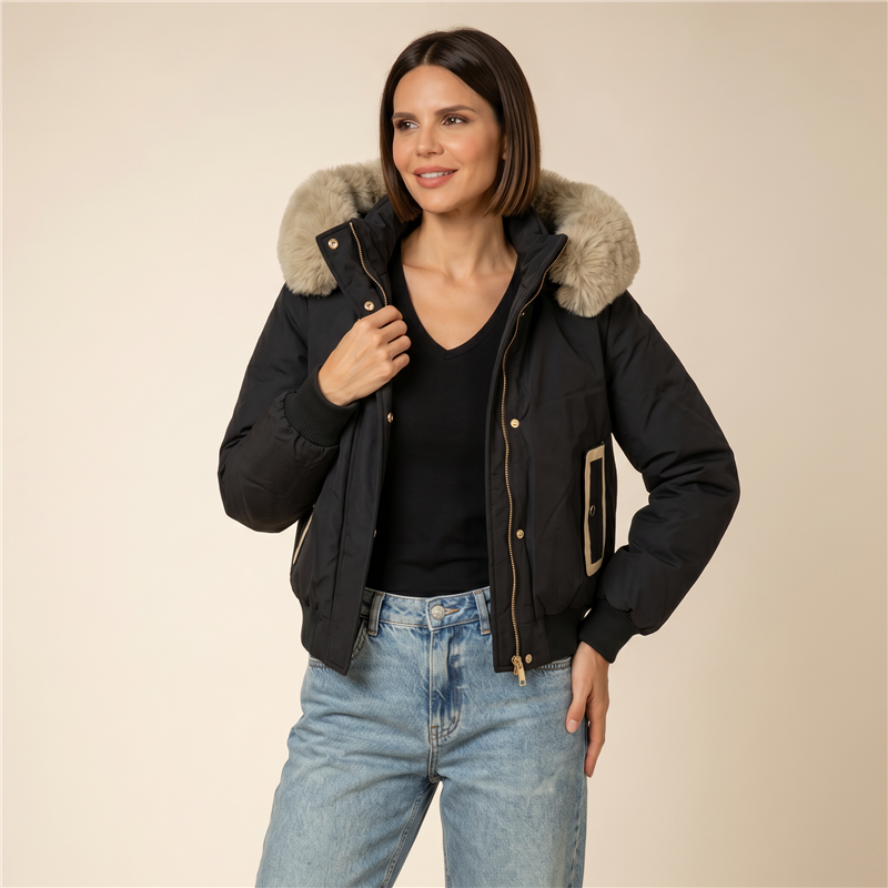 Mujer campera gabardina cuello piel desmontable - CAL