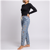 Mujer pantalon jean moon frente recorte flores estrass - OG