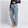 Mujer pantalon jean moon frente recorte flores estrass - OG