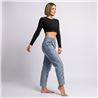 Mujer pantalon jean moon frente recorte flores estrass - OG