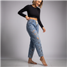Mujer pantalon jean moon frente recorte flores estrass - OG